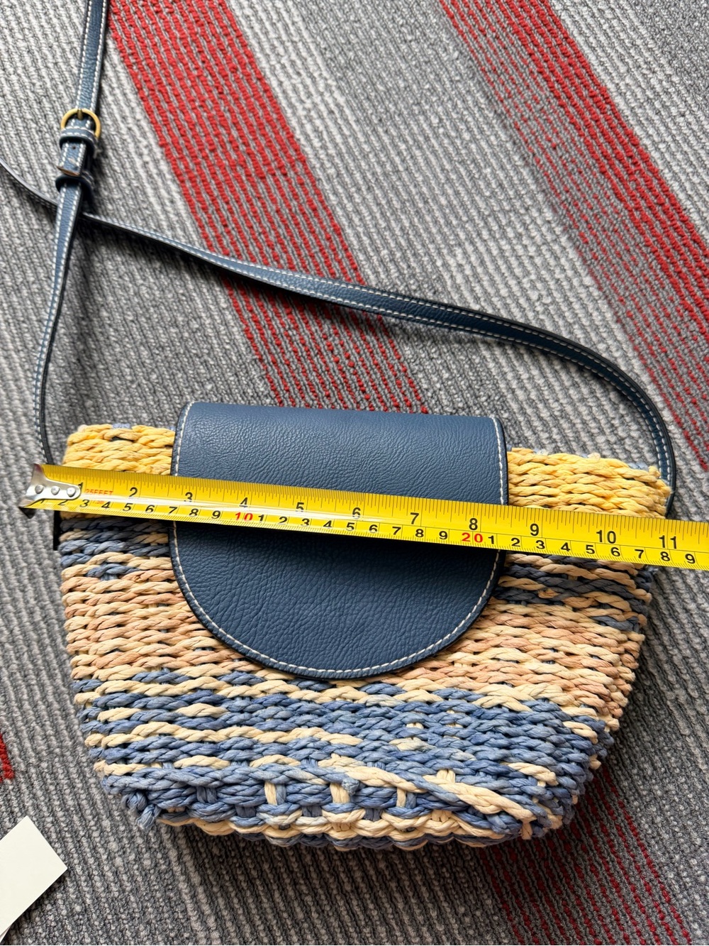 Universal Thread Blue Striped Woven Straw Crossbody Boho Beach Bag Size 11x7inch - Picture 4 of 8
